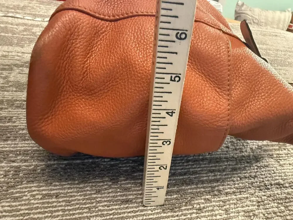 Michael Kors Pebbled Leather Tote Bag Womens Large Orange Shoulder Top Zip MK